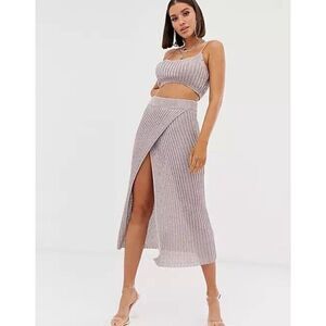 ASOS Ribbed Two-Piece Set in Light Gray